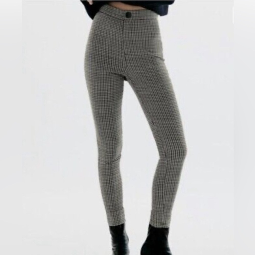 Like- New Zara High-Waist Gray Plaid Skinny Leggings, Size Large